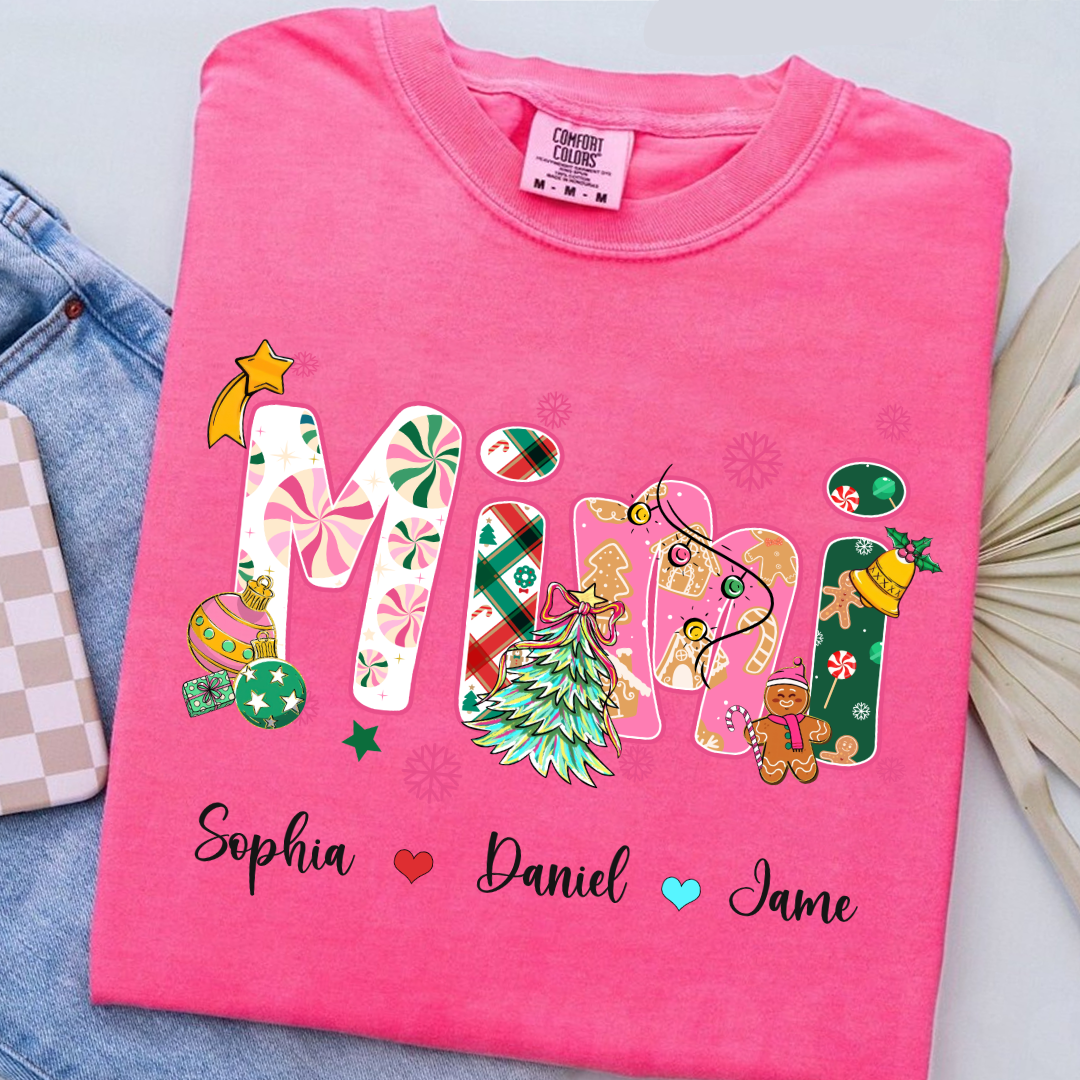 Mimi and Grandkids Christmas Personalized Gift Shirt