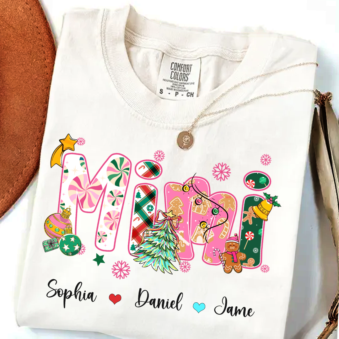 Mimi and Grandkids Christmas Personalized Gift Shirt