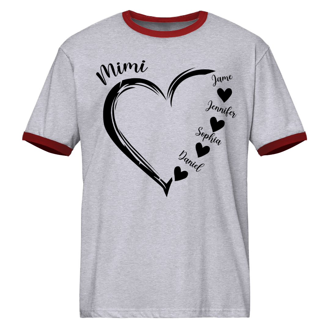 Mimi and Grandkids Heart Ringer T-Shirt