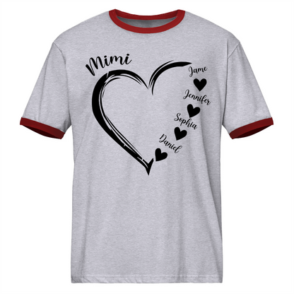 Mimi and Grandkids Heart Ringer T-Shirt