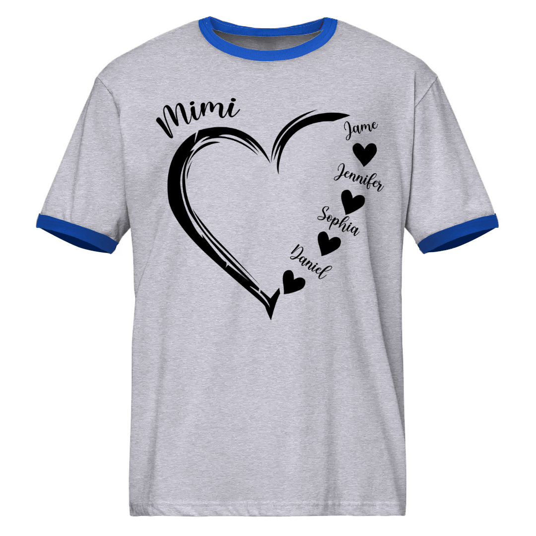 Mimi and Grandkids Heart Ringer T-Shirt