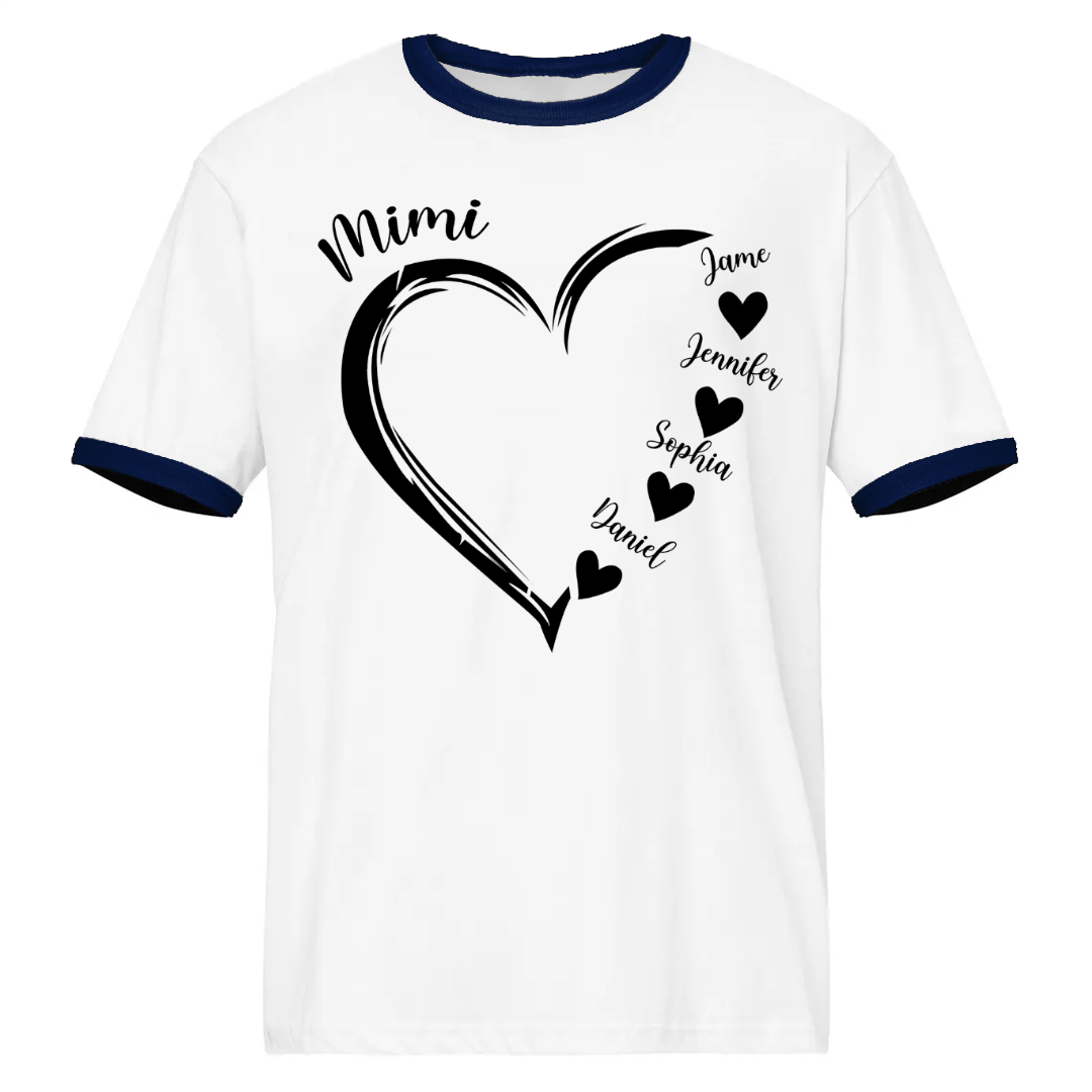 Mimi and Grandkids Heart Ringer T-Shirt