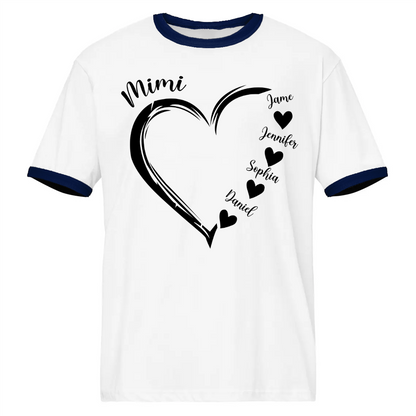 Mimi and Grandkids Heart Ringer T-Shirt