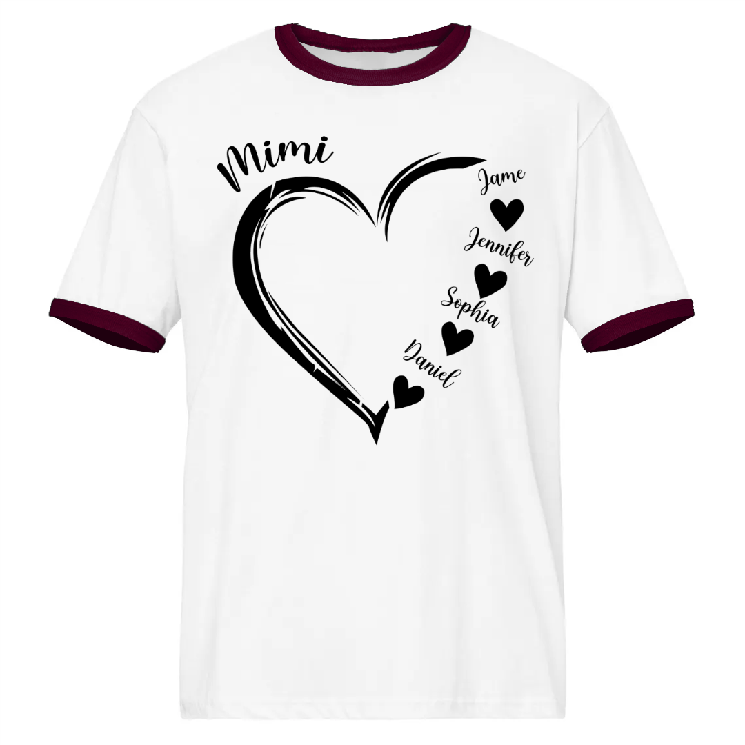 Mimi and Grandkids Heart Ringer T-Shirt