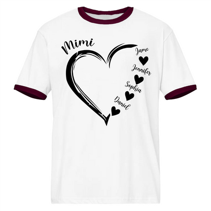 Mimi and Grandkids Heart Ringer T-Shirt