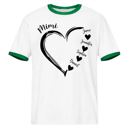 Mimi and Grandkids Heart Ringer T-Shirt