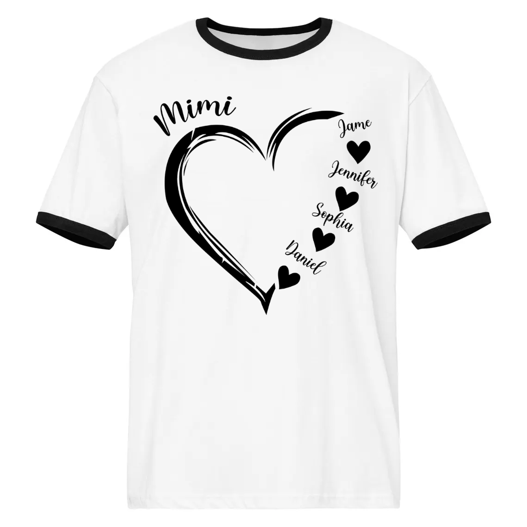 Mimi and Grandkids Heart Ringer T-Shirt