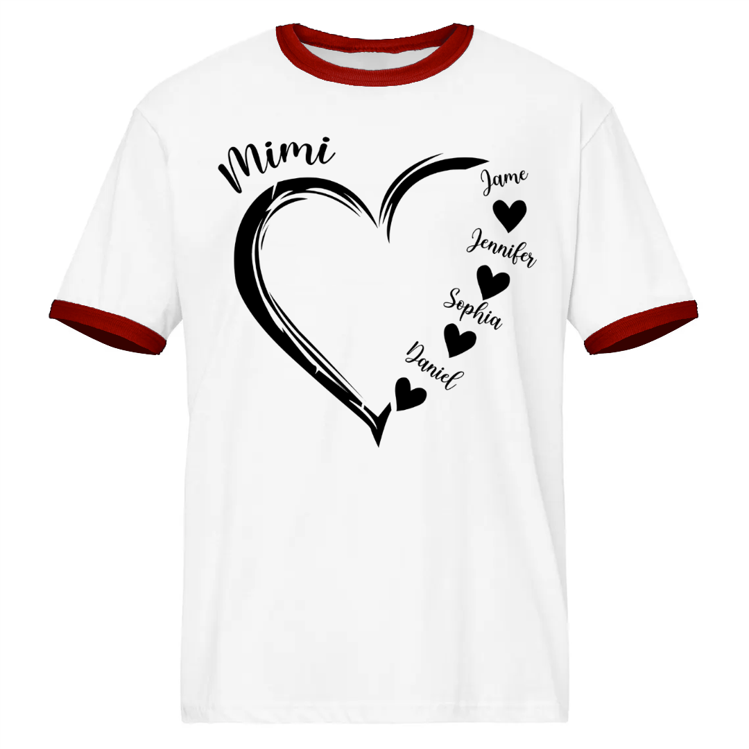 Mimi and Grandkids Heart Ringer T-Shirt