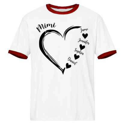Mimi and Grandkids Heart Ringer T-Shirt
