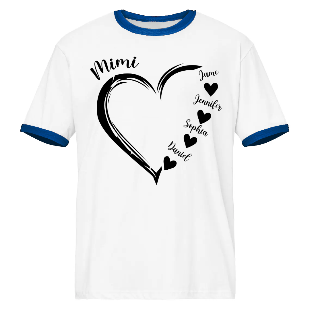Mimi and Grandkids Heart Ringer T-Shirt