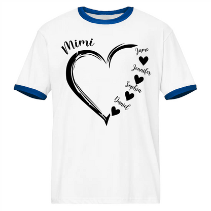 Mimi and Grandkids Heart Ringer T-Shirt