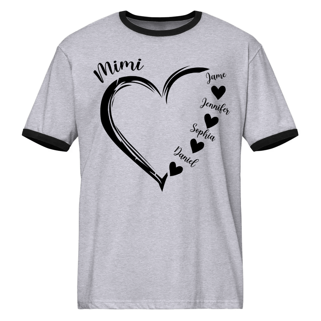Mimi and Grandkids Heart Ringer T-Shirt