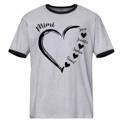 Mimi and Grandkids Heart Ringer T-Shirt