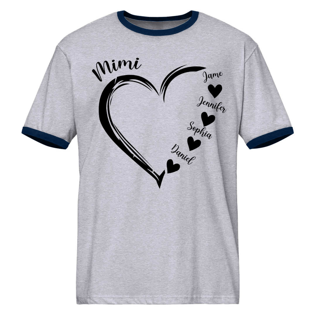Mimi and Grandkids Heart Ringer T-Shirt