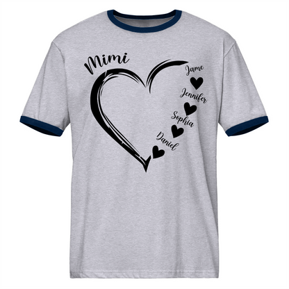 Mimi and Grandkids Heart Ringer T-Shirt