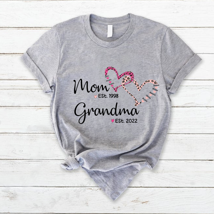 Mom Est Grandma Est Grandkids Hearts Leopard