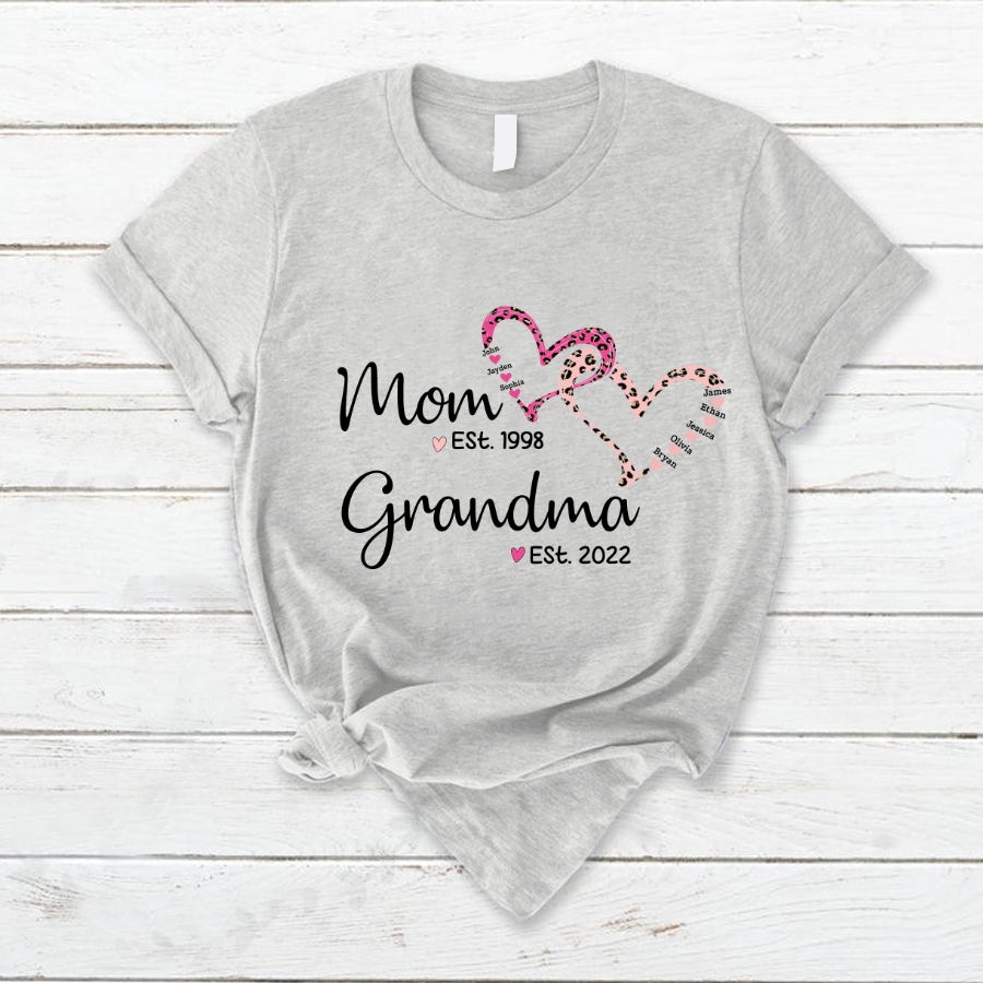 Mom Est Grandma Est Grandkids Hearts Leopard