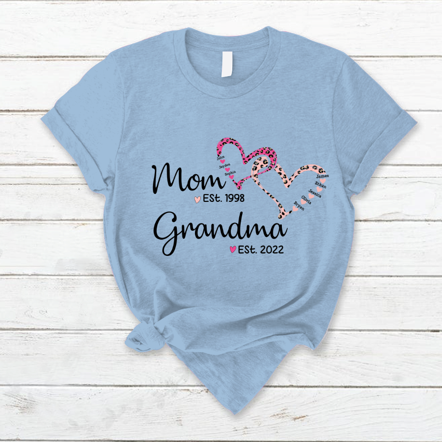 Mom Est Grandma Est Grandkids Hearts Leopard