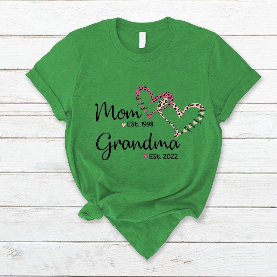 Mom Est Grandma Est Grandkids Hearts Leopard