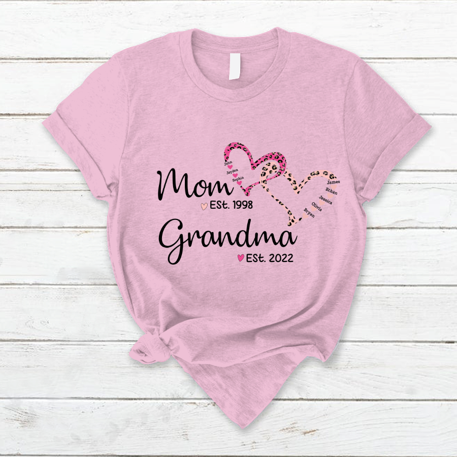 Mom Est Grandma Est Grandkids Hearts Leopard