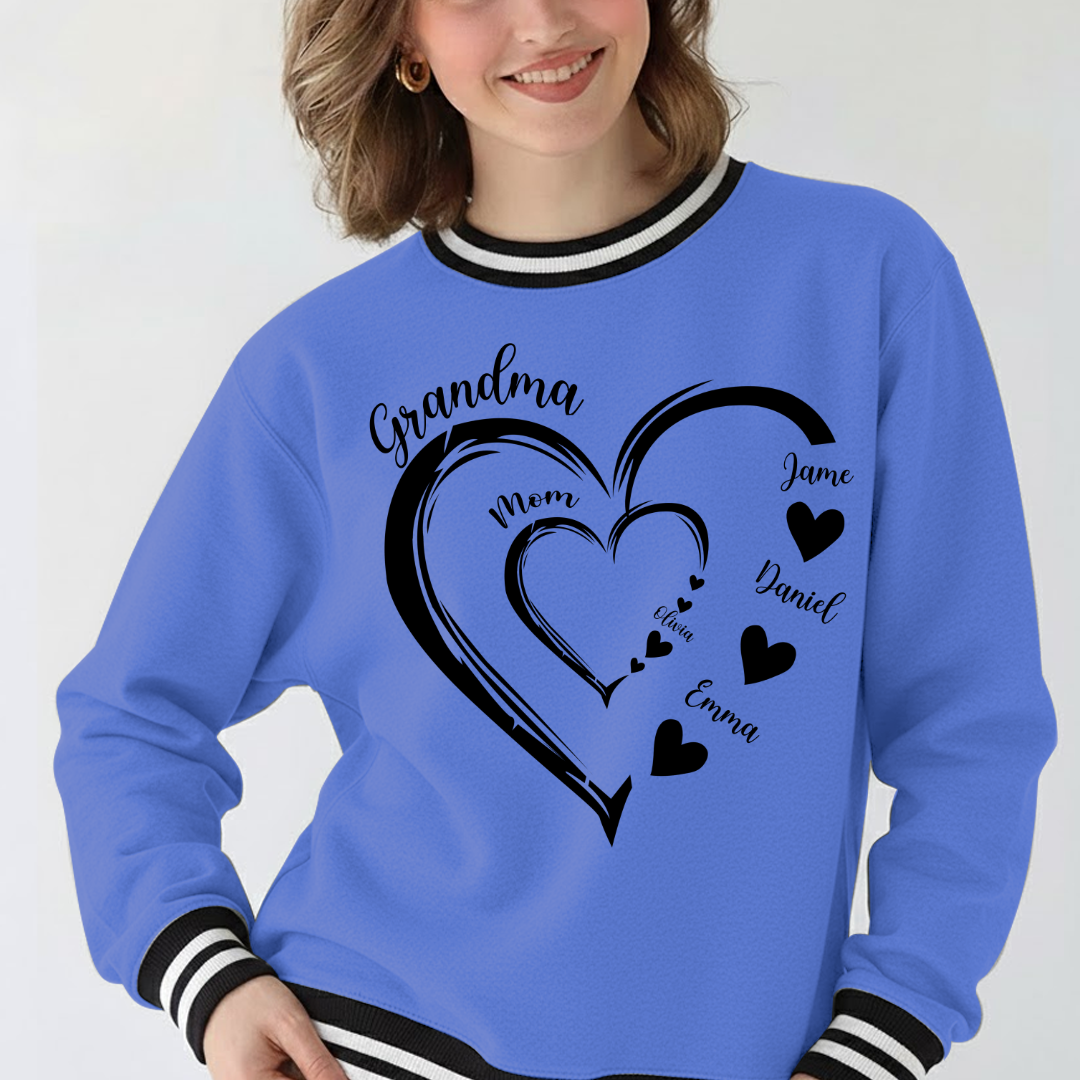Mom Kids Grandma Grandkids Heart Varsity Ribbed Crew Sweatshirt