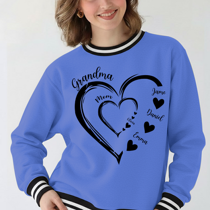 Mom Kids Grandma Grandkids Heart Varsity Ribbed Crew Sweatshirt