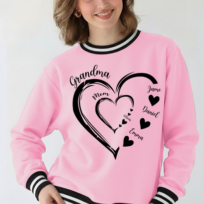 Mom Kids Grandma Grandkids Heart Varsity Ribbed Crew Sweatshirt