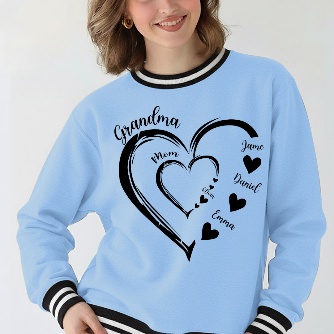 Mom Kids Grandma Grandkids Heart Varsity Ribbed Crew Sweatshirt