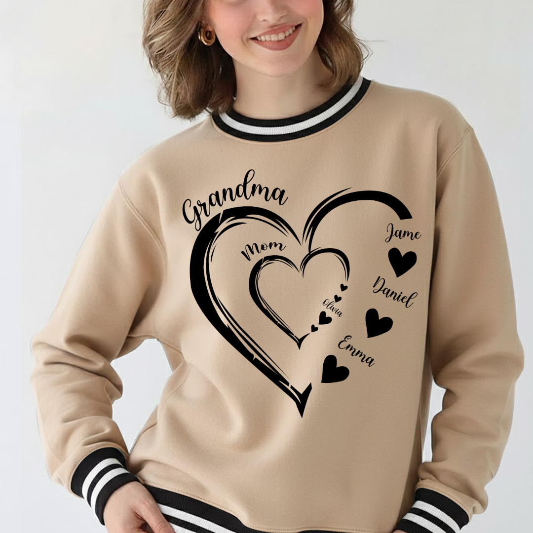 Mom Kids Grandma Grandkids Heart Varsity Ribbed Crew Sweatshirt