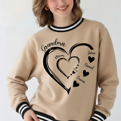 Mom Kids Grandma Grandkids Heart Varsity Ribbed Crew Sweatshirt