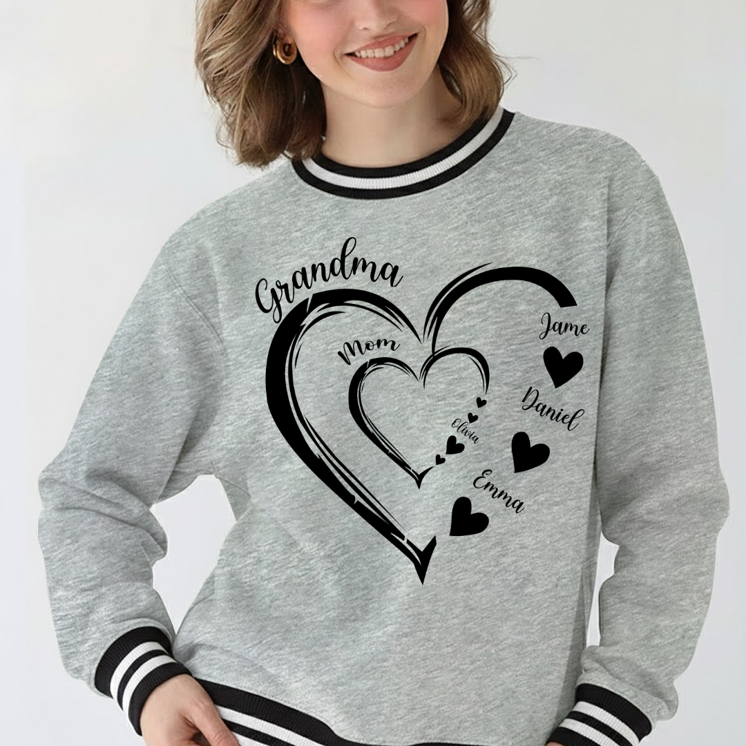 Mom Kids Grandma Grandkids Heart Varsity Ribbed Crew Sweatshirt