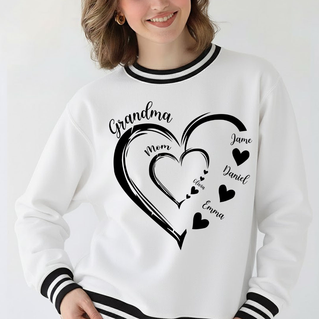 Mom Kids Grandma Grandkids Heart Varsity Ribbed Crew Sweatshirt