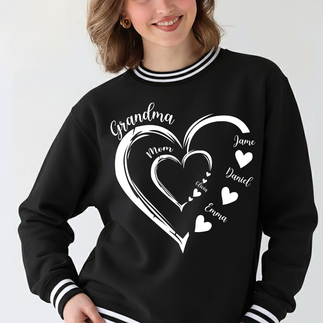 Mom Kids Grandma Grandkids Heart Varsity Ribbed Crew Sweatshirt