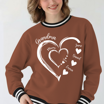 Mom Kids Grandma Grandkids Heart Varsity Ribbed Crew Sweatshirt