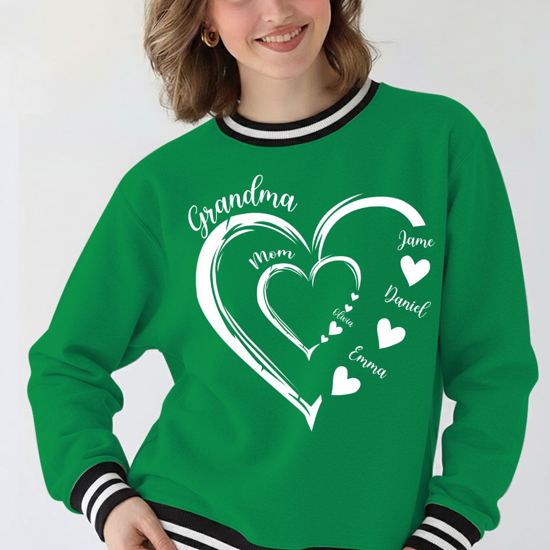 Mom Kids Grandma Grandkids Heart Varsity Ribbed Crew Sweatshirt