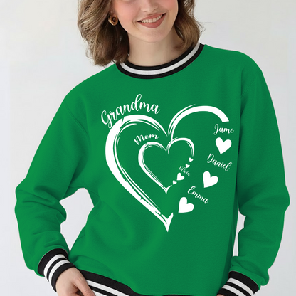 Mom Kids Grandma Grandkids Heart Varsity Ribbed Crew Sweatshirt