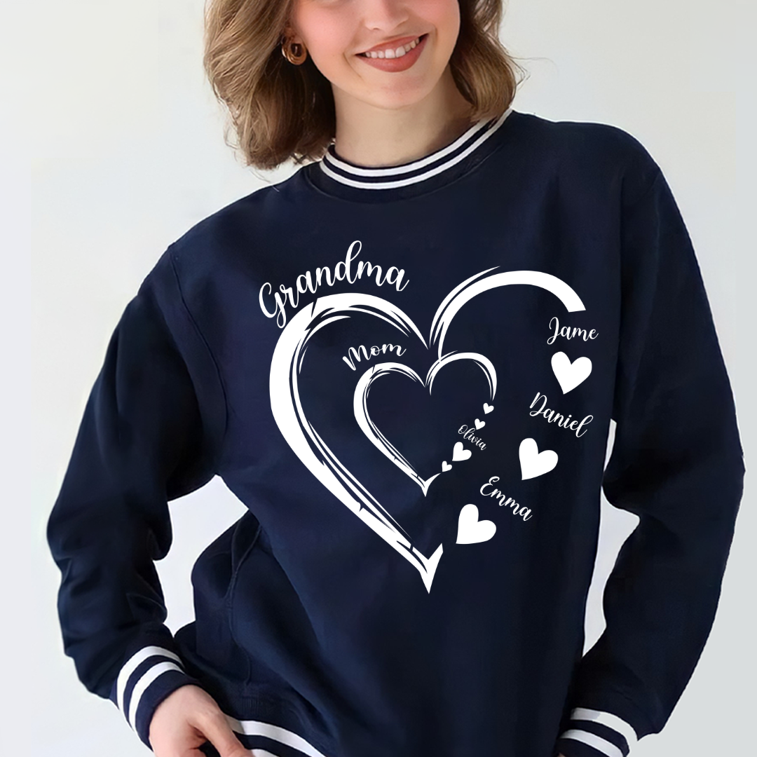 Mom Kids Grandma Grandkids Heart Varsity Ribbed Crew Sweatshirt