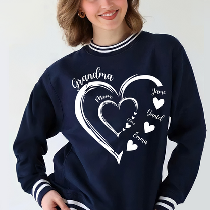 Mom Kids Grandma Grandkids Heart Varsity Ribbed Crew Sweatshirt