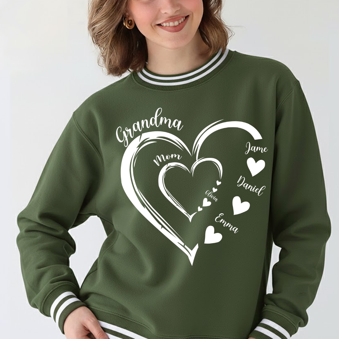 Mom Kids Grandma Grandkids Heart Varsity Ribbed Crew Sweatshirt