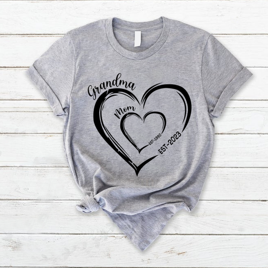 Mom Est Grandma Est Hearts, Best Mother's Day Gift T-Shirt