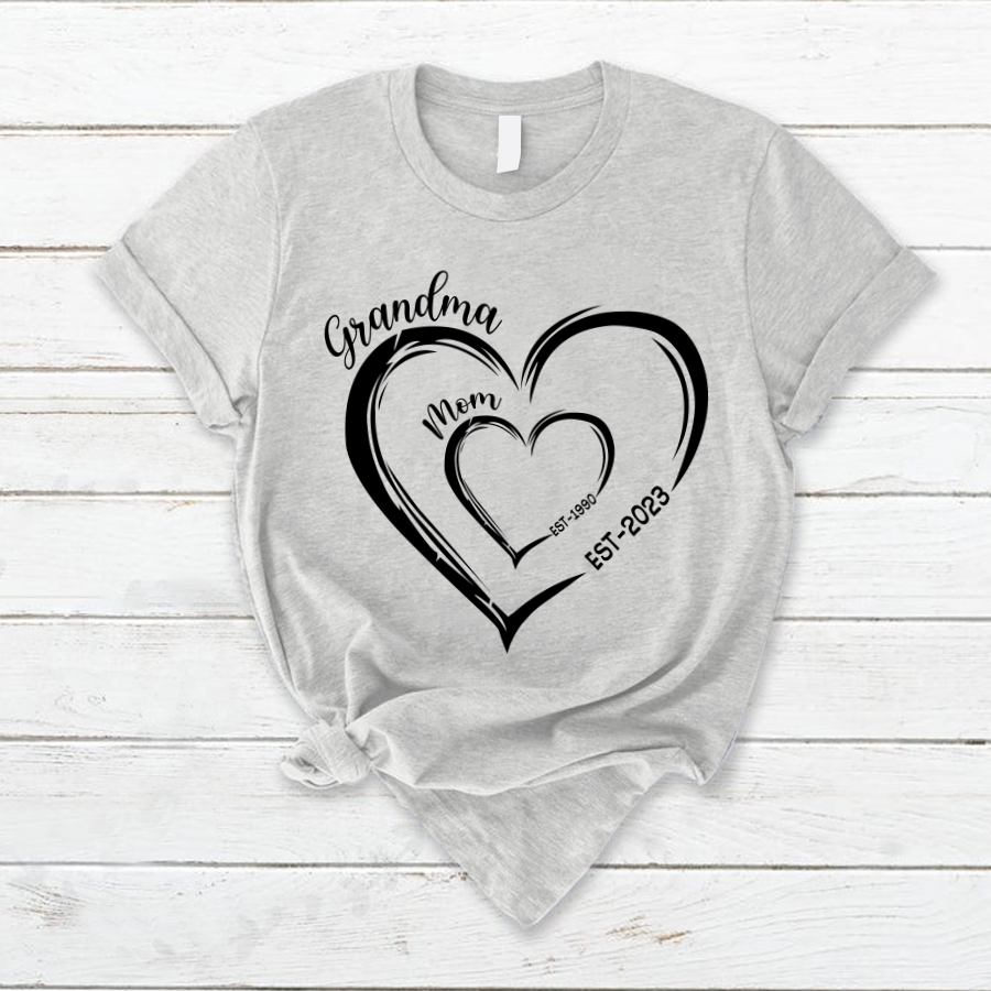 Mom Est Grandma Est Hearts, Best Mother's Day Gift T-Shirt