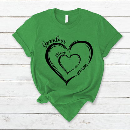 Mom Est Grandma Est Hearts, Best Mother's Day Gift T-Shirt