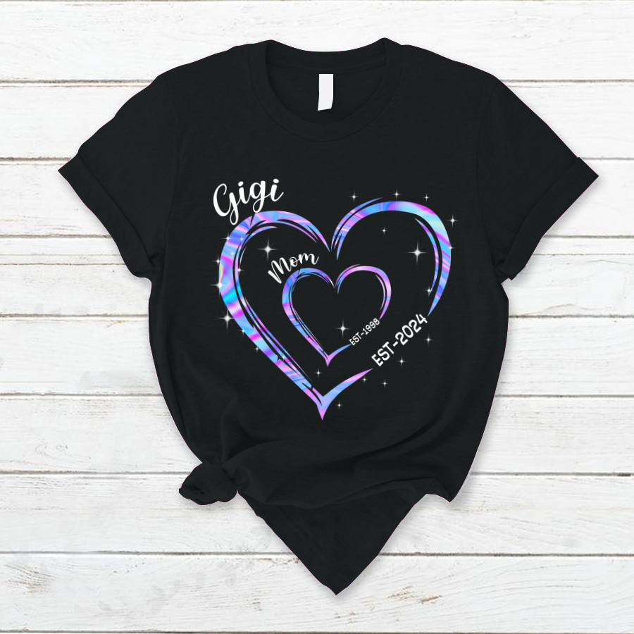 Mom Est Grandma Est Hearts Hologram, Best Mother's Day Gift T-Shirt