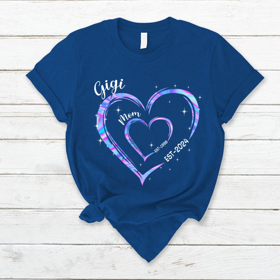 Mom Est Grandma Est Hearts Hologram, Best Mother's Day Gift T-Shirt