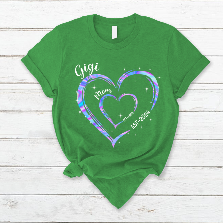 Mom Est Grandma Est Hearts Hologram, Best Mother's Day Gift T-Shirt