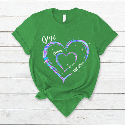 Mom Est Grandma Est Hearts Hologram, Best Mother's Day Gift T-Shirt