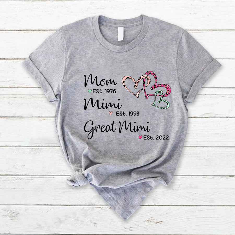 Mom Est Mimi Est Great Mimi Heart Leopard T-Shirt
