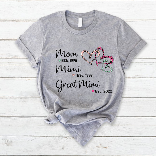 Mom Est Mimi Est Great Mimi Heart Leopard T-Shirt