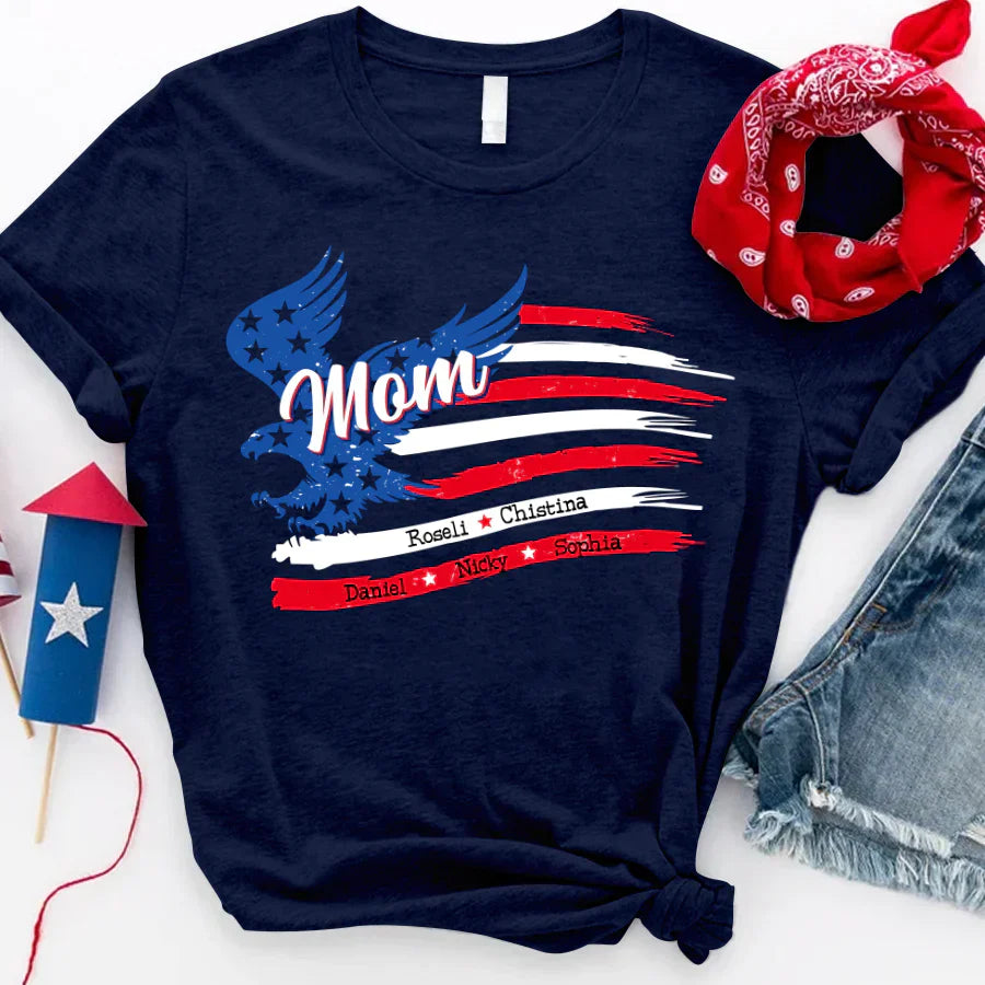 Mom With Grandkids Names 4th Of July CTL94 T-Shirt
