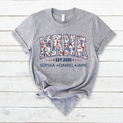 Nana America Floral Est Year Custom Nana And Grandkids